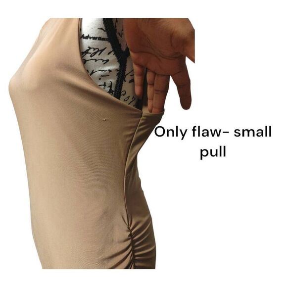 Sleeveless Tan Dress with Ruched sides Midi Length by Missguided Sz 14 P… - Picture 7 of 9